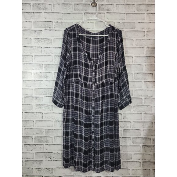 Torrid Black Gray Flannel Plaid Button Down Dress Fall Comfy Size 0 - Picture 3 of 6